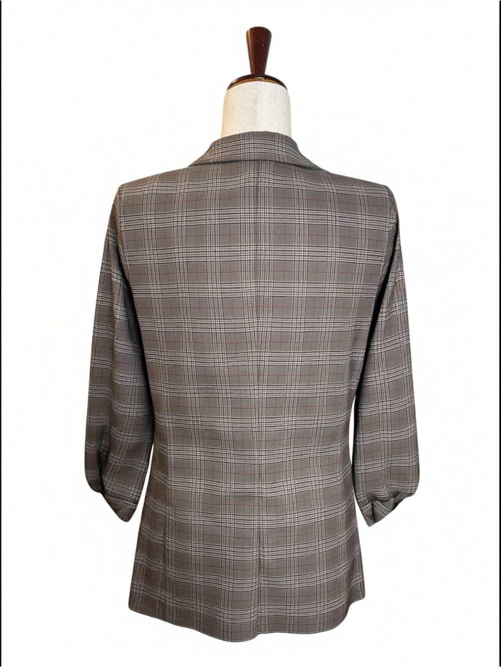 Studio Brown Plaid 3/4 Sleeve Ruched Blazer Sm Med Lg - Picture 9 of 16